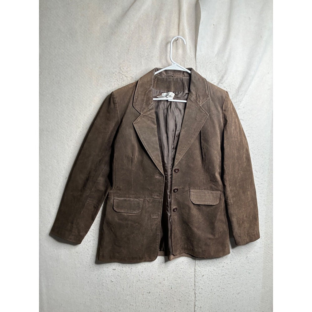 Francine Browner Brown Suede Leather Blazer Jacket Size 12 Three Button Vintage